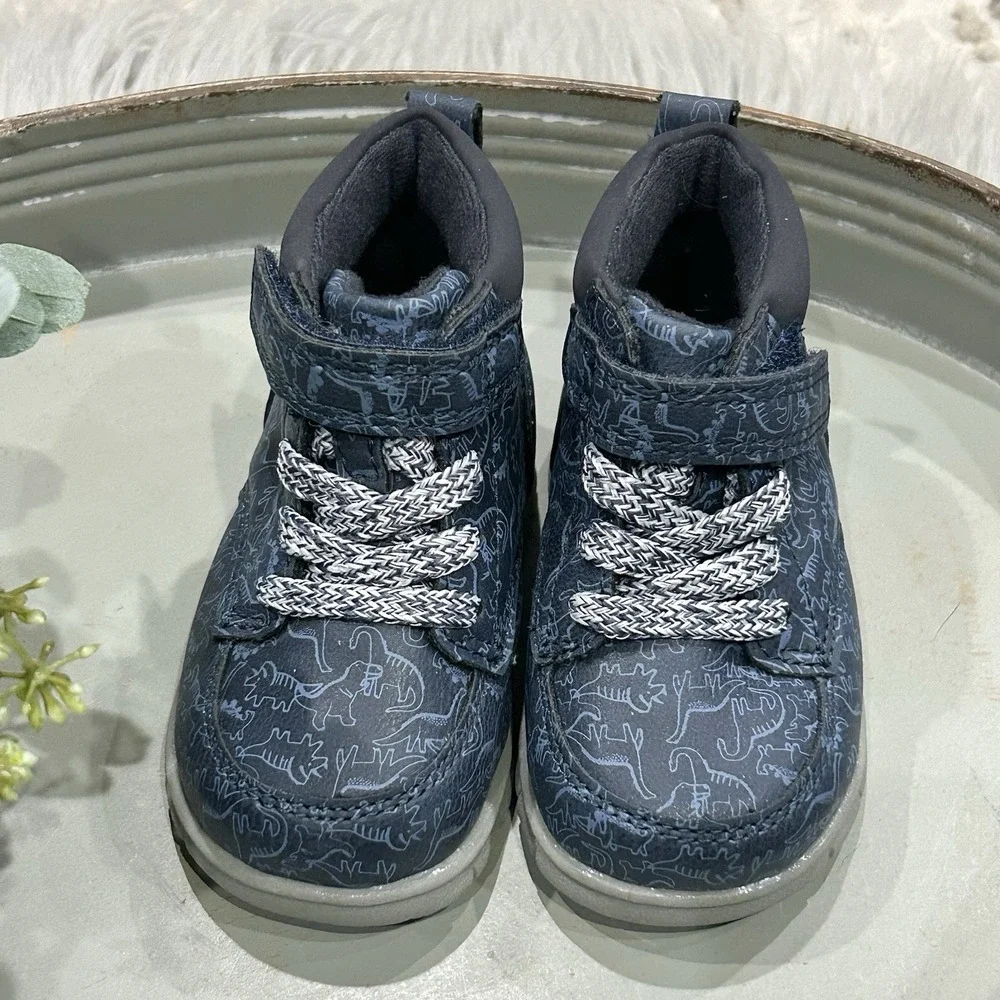 Carter's Just One You Toddler Boys Navy High‎ Top Booties In Dinosaur Print SZ 4